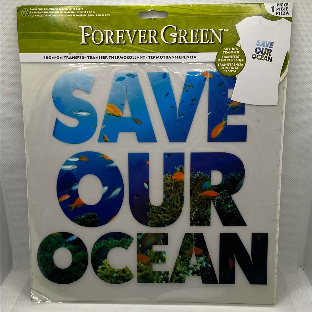 Forever Green Save our Ocean Iron on transfer Set of 3